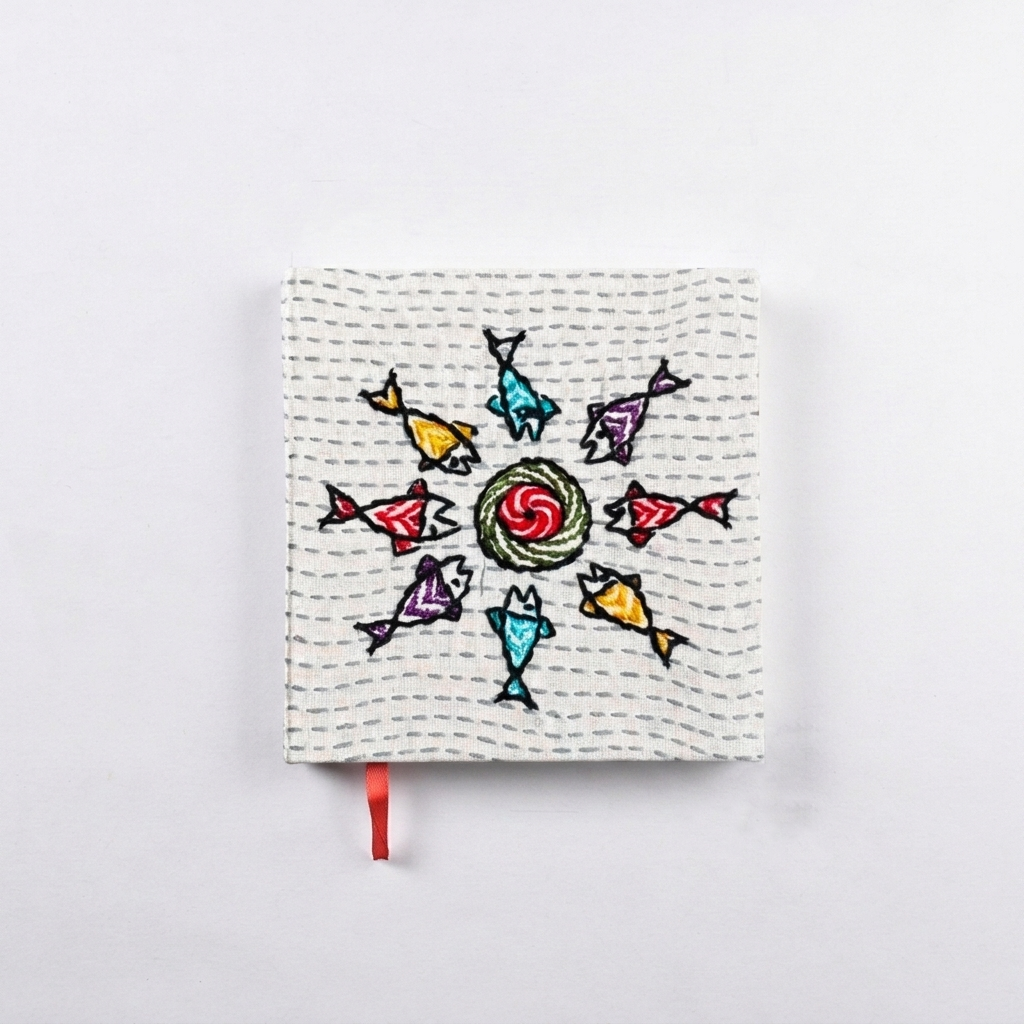 Nakshi Notebook Fish Circle White (Medium)