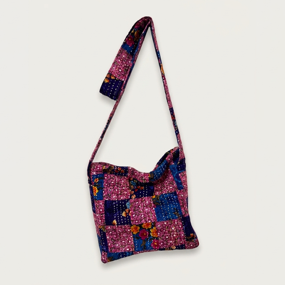 Patchwork Shoulder Bag (Magenta-Blue)