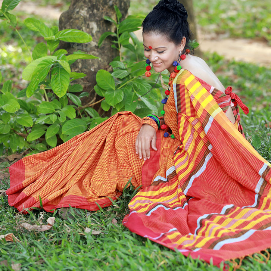 Cotton Sharee Gamchha (Yellow)
