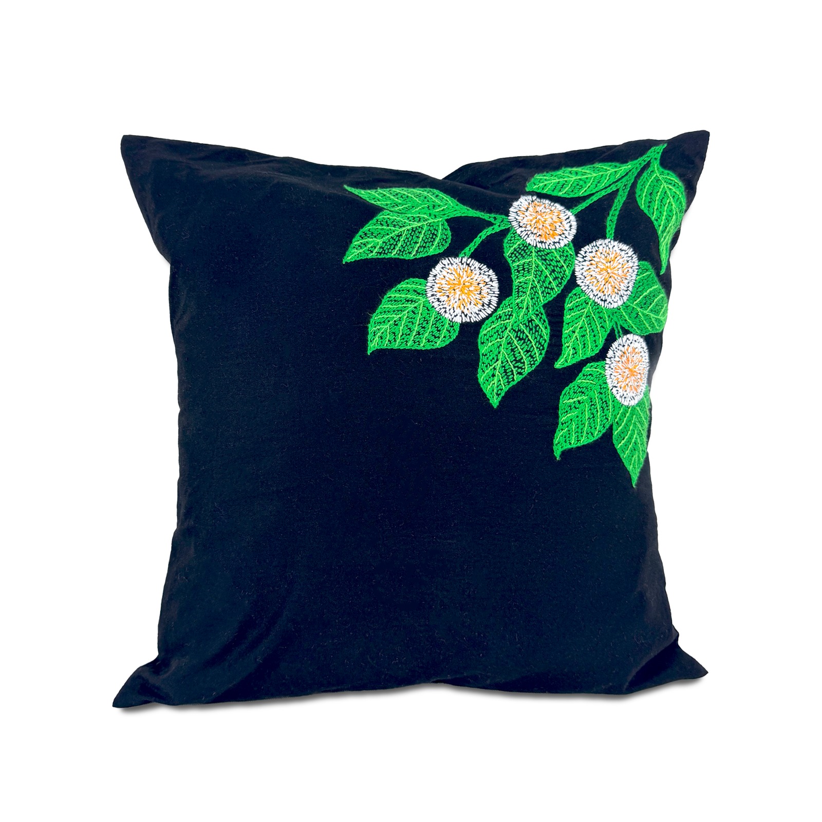 Hand embroidered nakshi cushion cover with kodom ful blossoms