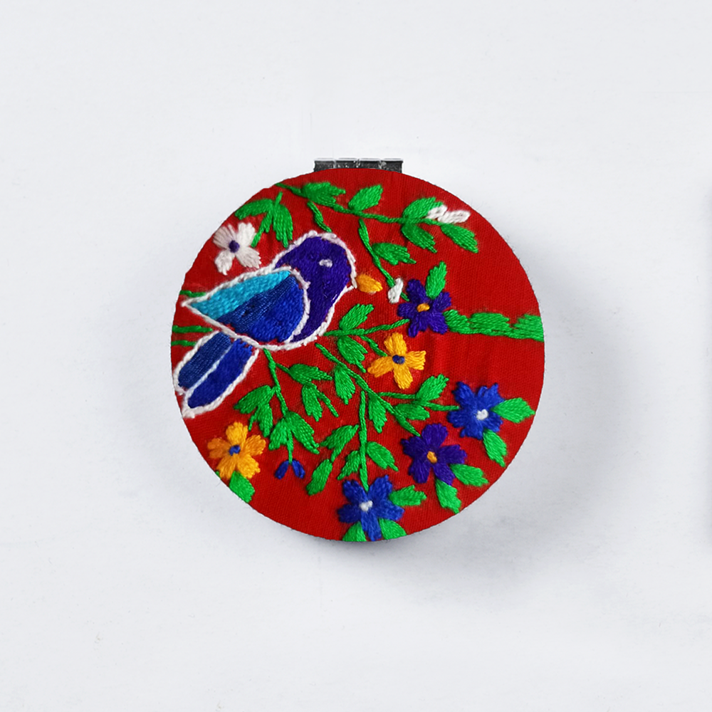 Nakshi Mirror Ful Pakhi Red (Circle)
