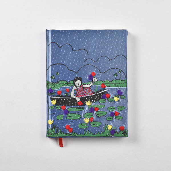 Nakshi notebook with embroidered shapla and shaluk water lilies