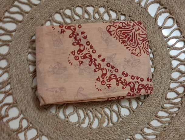 Tangail Half Silk Block with Handstitched (Peach Color)
